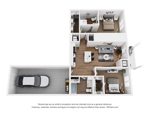 Floor plan for 2 beds, 2 baths, 1124 sqft